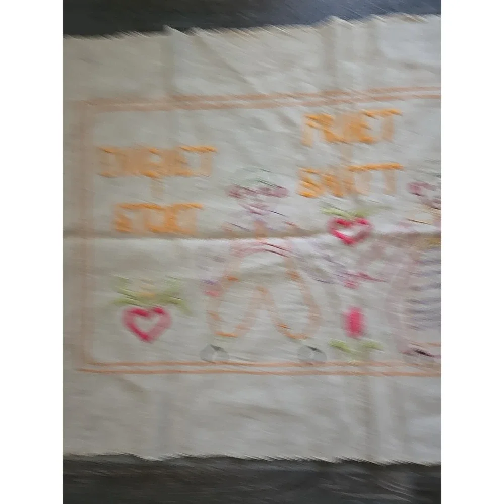 VTG Swedish Embroidered Linen Needlework Children Hearts Frihet Sutt